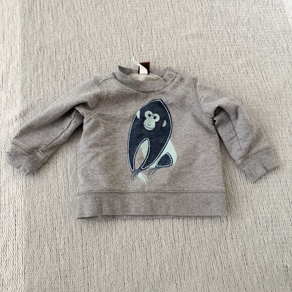 Tea Grey + Blue Monkey Print Long Sleeve Sweatshirt - 3 to 6 Months - Picture 1 of 5